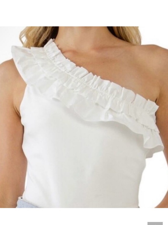 Anthropologie Tops - Porridge x Anthropologie white ruffle cotton one shoulder top sz M coastal